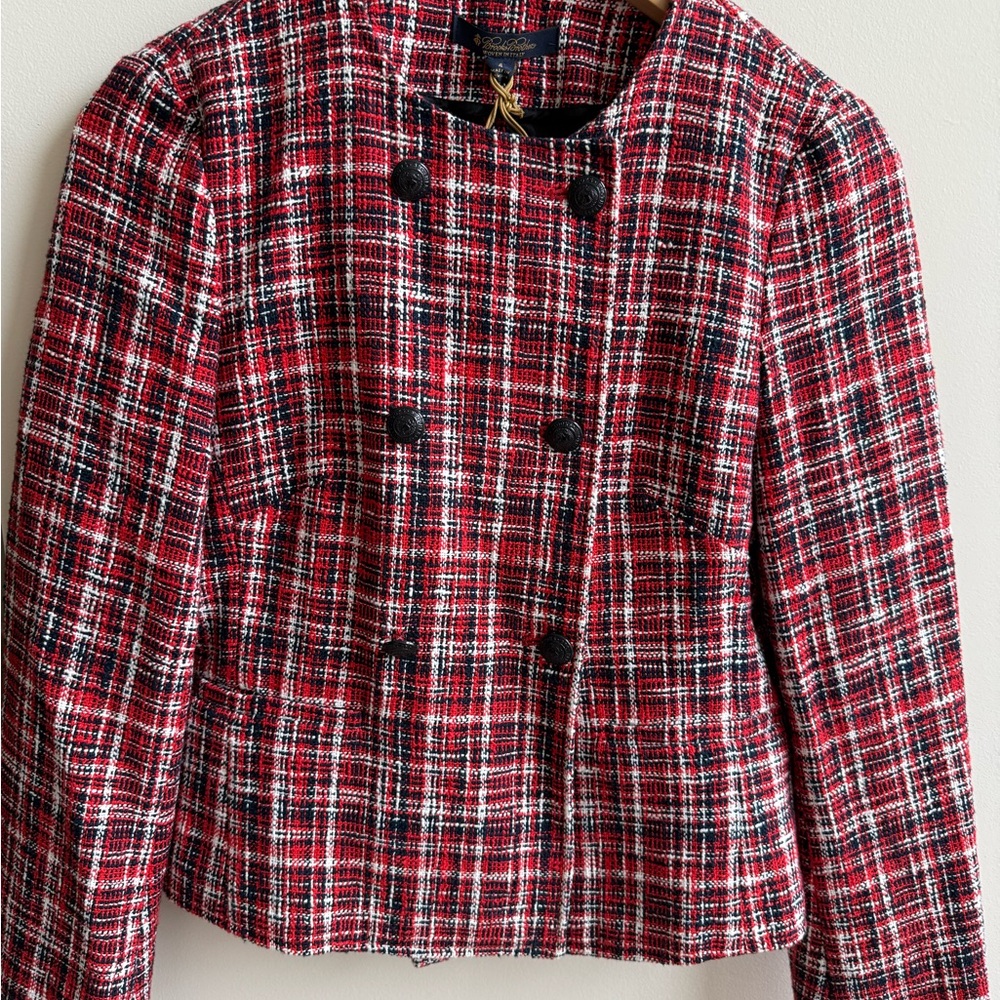 Brooks Brothers Vintage-Inspired Red Tweed Cropped Jacket Size US 4